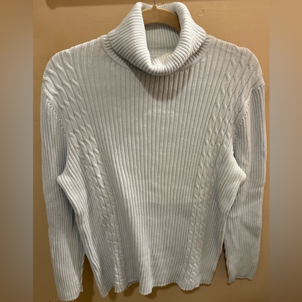 NWOT Eddie Bauer Cable Knit Ribbed Turtleneck Sweater Pale Blue Women’s XXL Tall